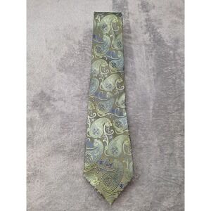 Beau Brummel Soho‎ Mens Silk Tie Olive Green Blue Lime Paisley Jacquard Necktie